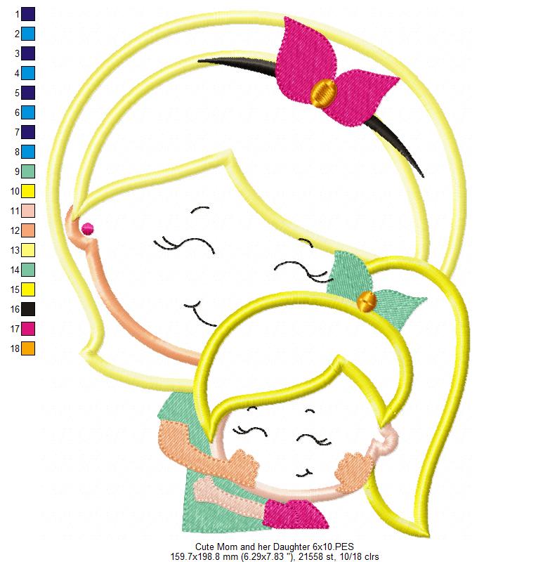 Cute Mom and Her Son and Daughter - Applique - Set of 2 designs