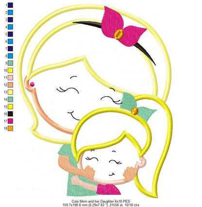 Cute Mom and Her Son and Daughter - Applique - Set of 2 designs