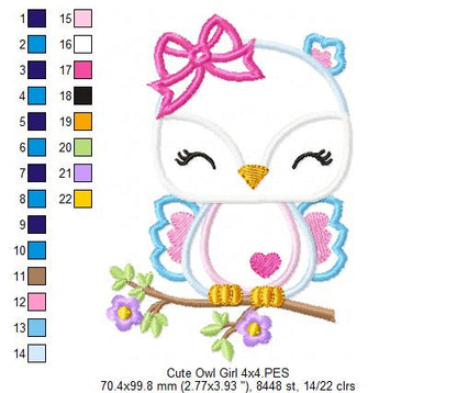 Cute Owl Girl - Applique