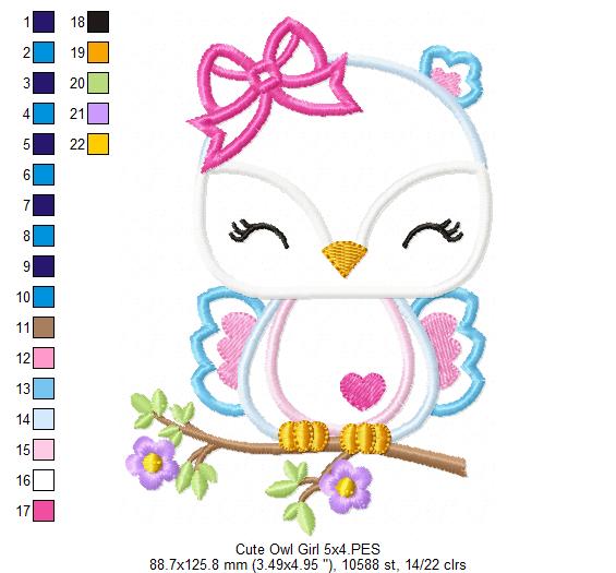 Cute Owl Girl - Applique