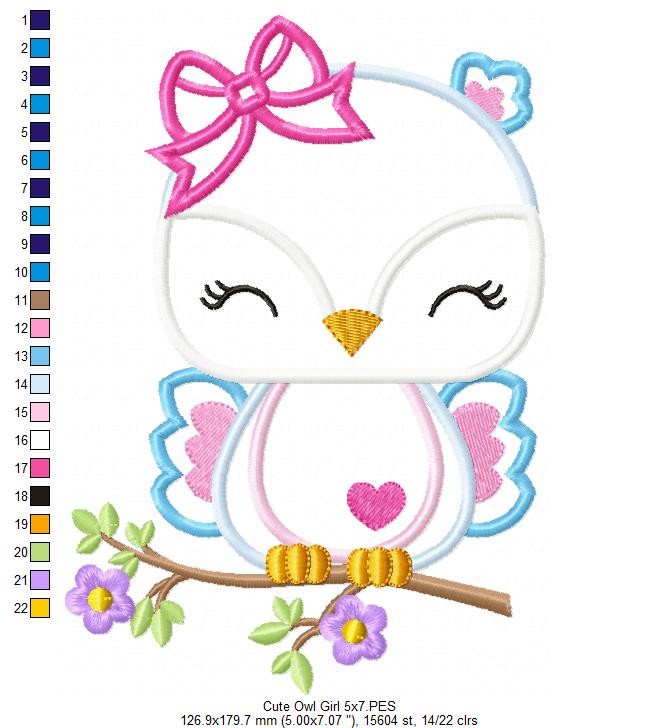Cute Owl Girl - Applique