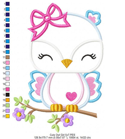 Cute Owl Girl - Applique