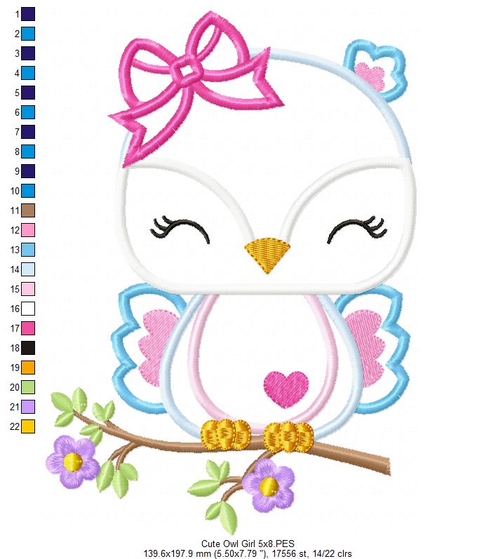 Cute Owl Girl - Applique