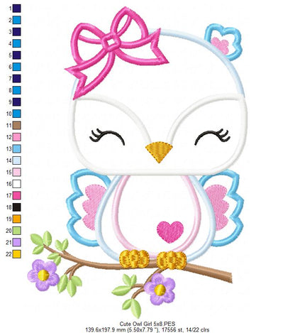 Cute Owl Girl - Applique