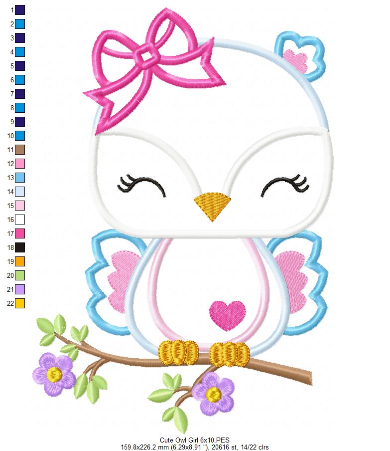 Cute Owl Girl - Applique
