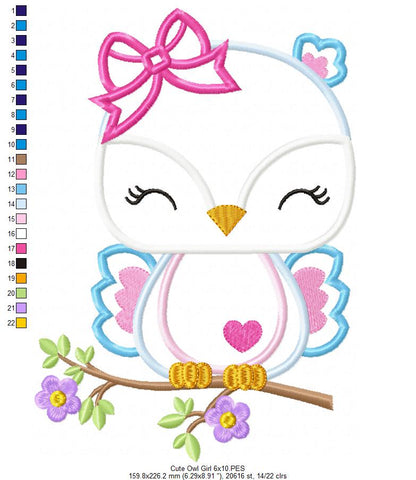 Cute Owl Girl - Applique