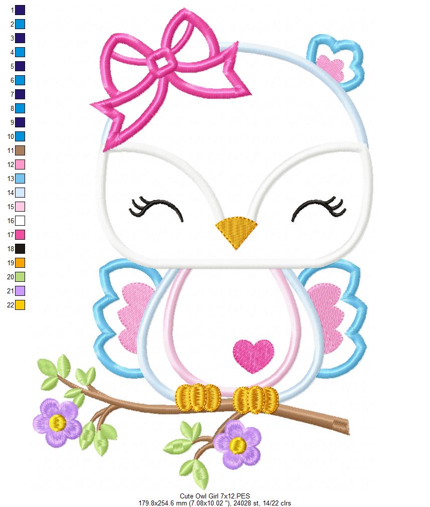 Cute Owl Girl - Applique