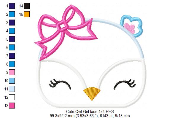 Cute Owl Girl Face - Applique