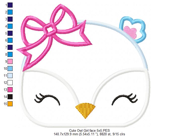 Cute Owl Girl Face - Applique