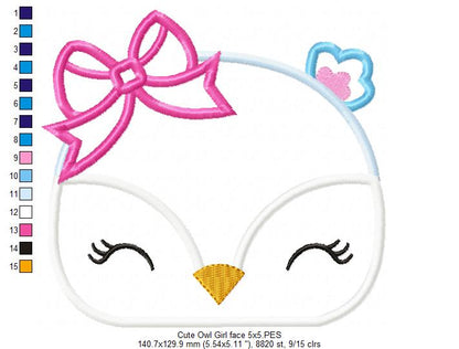 Cute Owl Girl Face - Applique