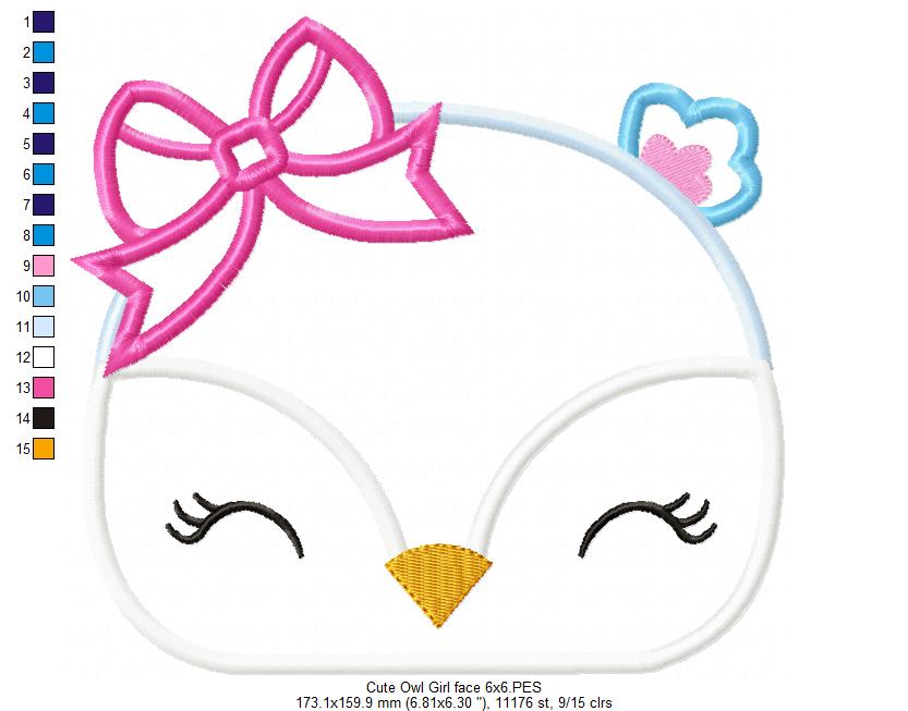 Cute Owl Girl Face - Applique