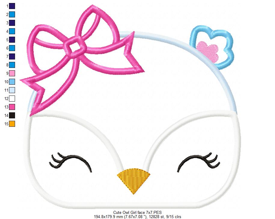 Cute Owl Girl Face - Applique