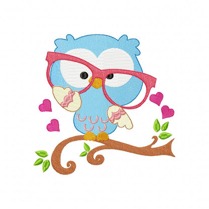 Sweet Nerdy Owl with Glasses - Fill Stitch – Machine Embroidery Design