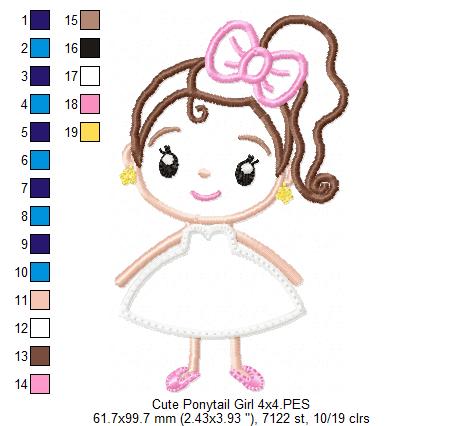 Ponytail Girl on Dress - Applique