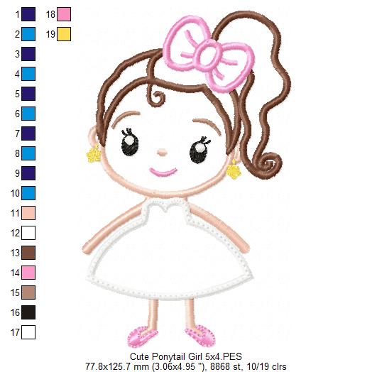 Ponytail Girl on Dress - Applique