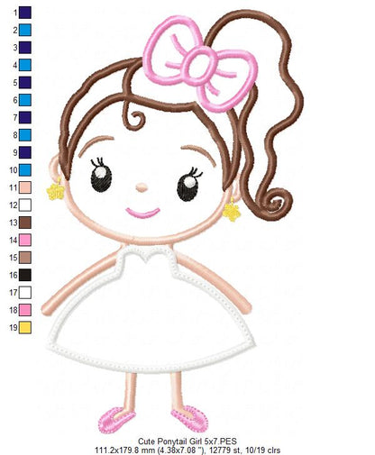 Ponytail Girl on Dress - Applique