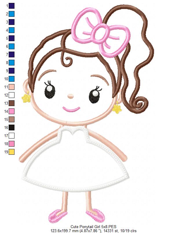 Ponytail Girl on Dress - Applique