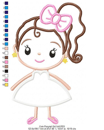 Ponytail Girl on Dress - Applique