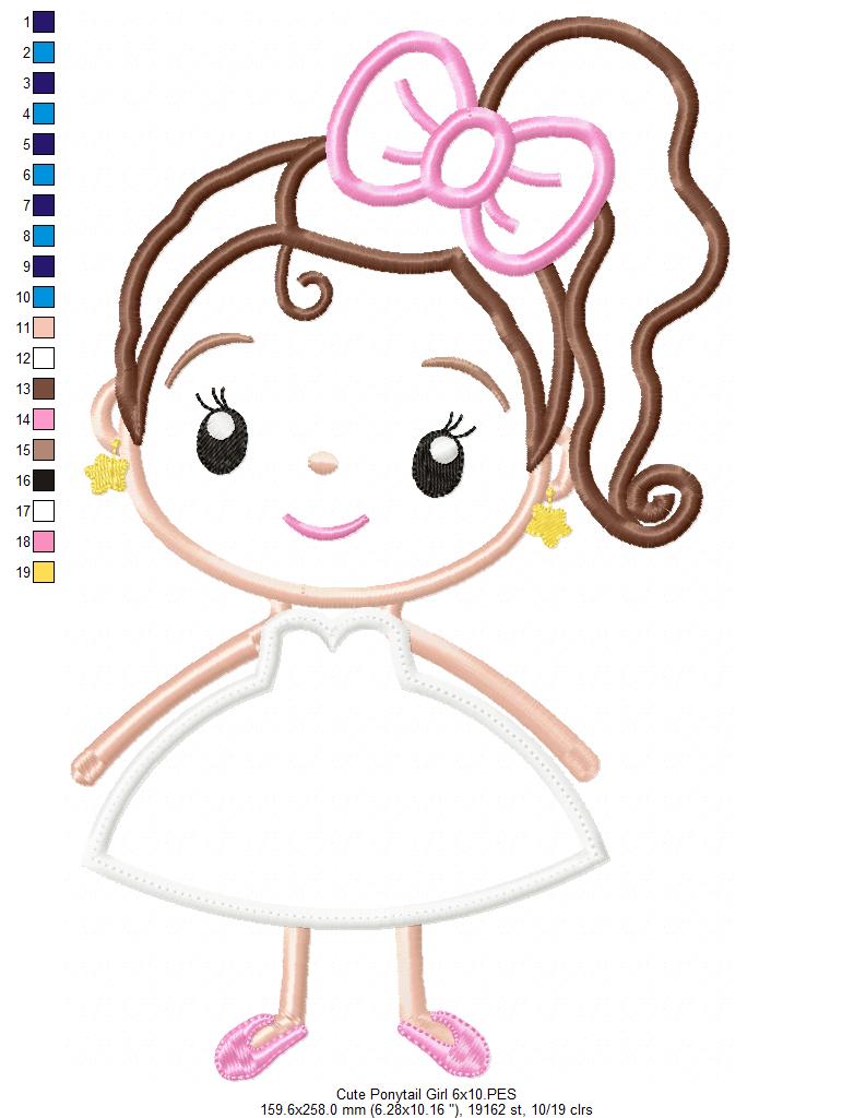Ponytail Girl on Dress - Applique