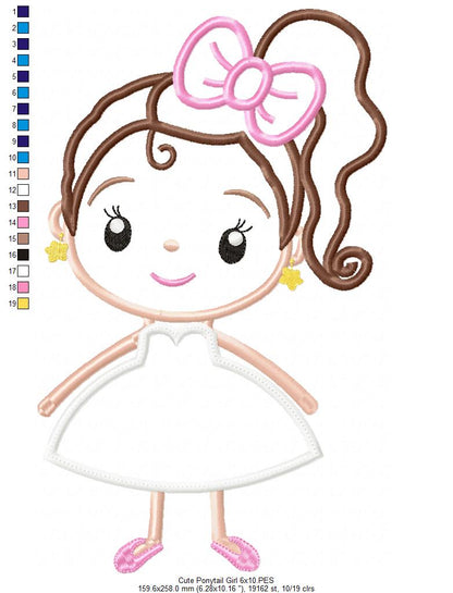 Ponytail Girl on Dress - Applique