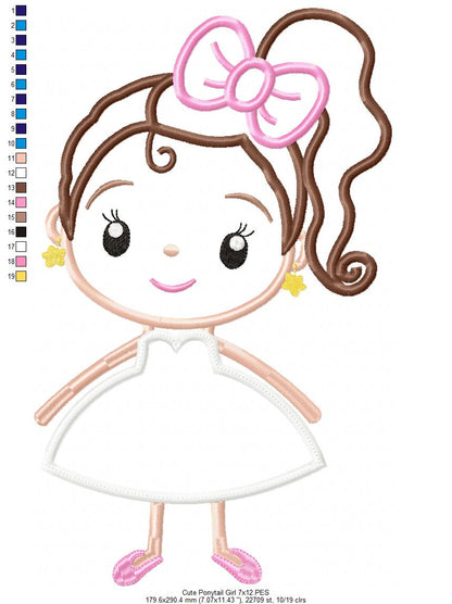 Ponytail Girl on Dress - Applique