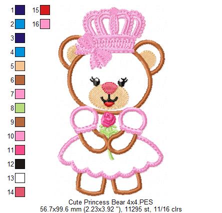 Cute Princess Teddy Bear - Applique