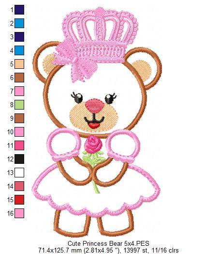 Cute Princess Teddy Bear - Applique