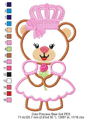 Cute Princess Teddy Bear - Applique