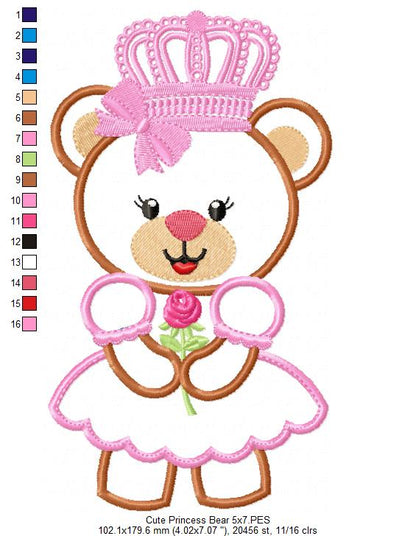 Cute Princess Teddy Bear - Applique