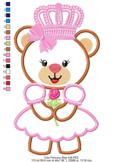 Cute Princess Teddy Bear - Applique