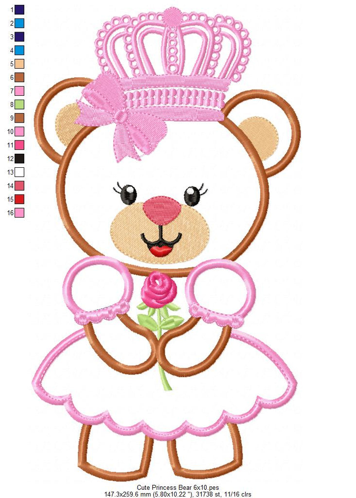 Cute Princess Teddy Bear - Applique