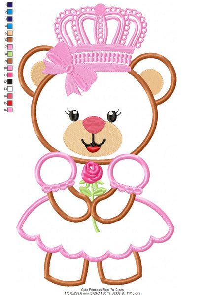 Cute Princess Teddy Bear - Applique