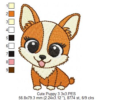 Dog Girl Puppy Smiling - Fill Stitch Embroidery