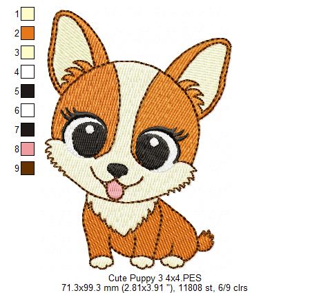 Dog Girl Puppy Smiling - Fill Stitch Embroidery