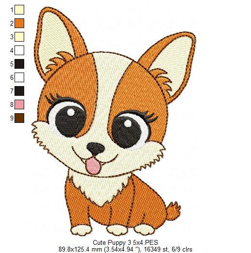 Dog Girl Puppy Smiling - Fill Stitch Embroidery