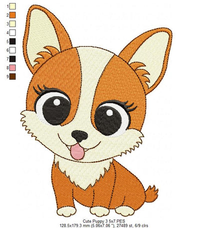 Dog Girl Puppy Smiling - Fill Stitch Embroidery