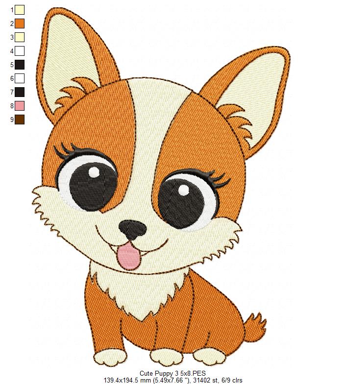 Dog Girl Puppy Smiling - Fill Stitch Embroidery