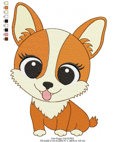 Dog Girl Puppy Smiling - Fill Stitch Embroidery