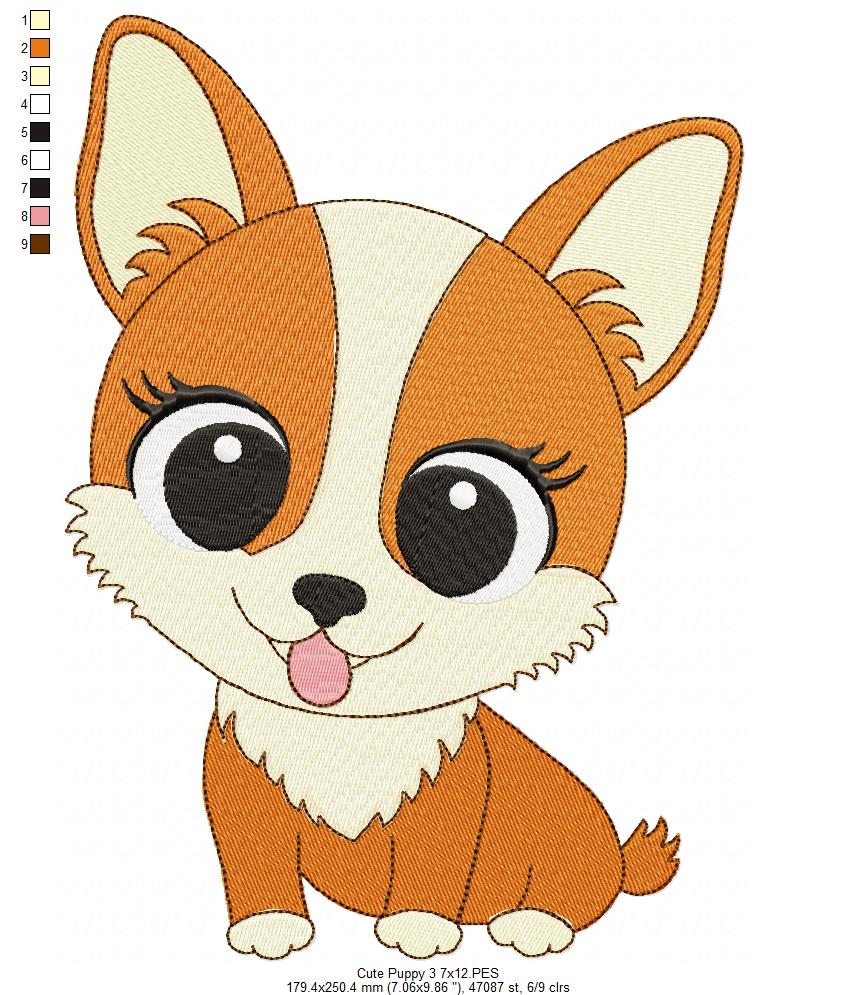 Dog Girl Puppy Smiling - Fill Stitch Embroidery