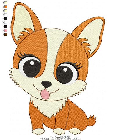 Dog Girl Puppy Smiling - Fill Stitch Embroidery