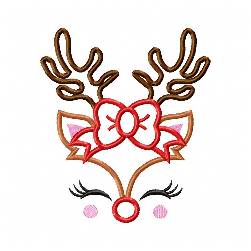 Christmas Rudolph Reindeer Girl Bow - Applique