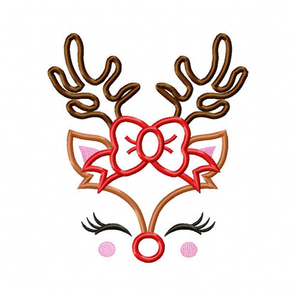 Christmas Rudolph Reindeer Girl Bow - Applique