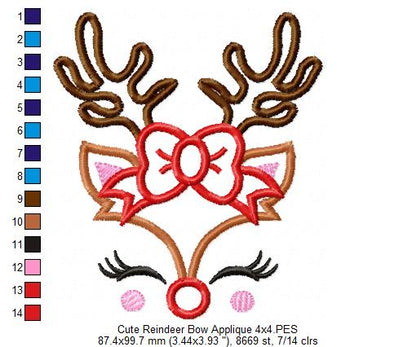 Christmas Rudolph Reindeer Girl Bow - Applique