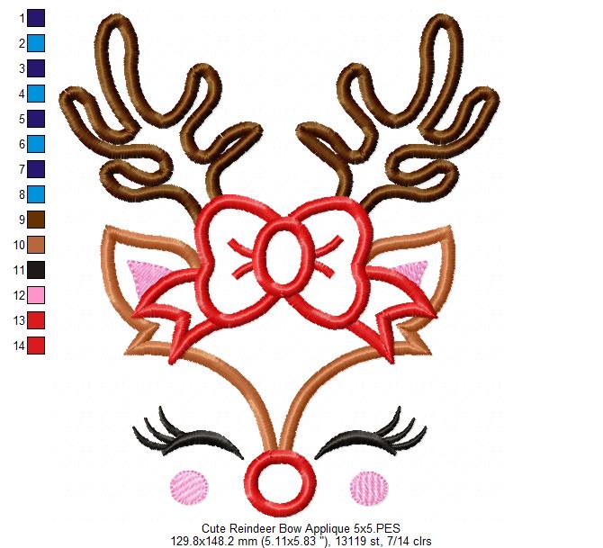 Christmas Rudolph Reindeer Girl Bow - Applique