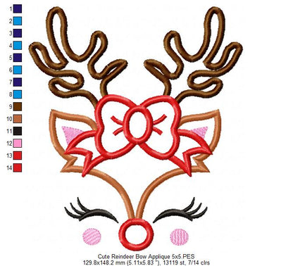 Christmas Rudolph Reindeer Girl Bow - Applique