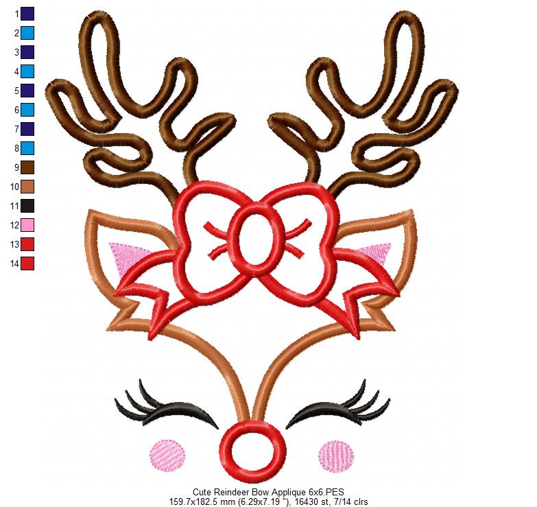 Christmas Rudolph Reindeer Girl Bow - Applique
