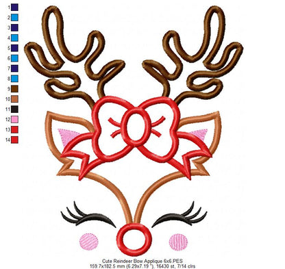 Christmas Rudolph Reindeer Girl Bow - Applique