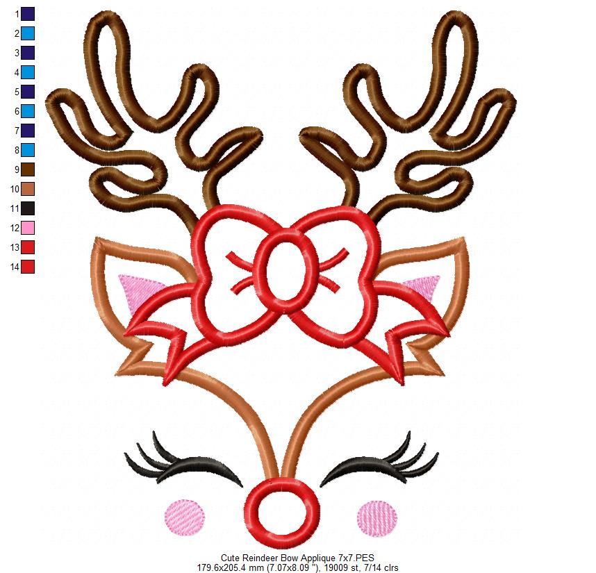 Christmas Rudolph Reindeer Girl Bow - Applique