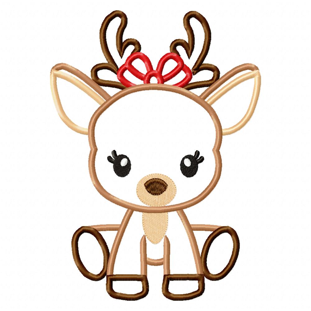 Christmas Reindeer Girl Bow - Applique - Machine Embroidery Design