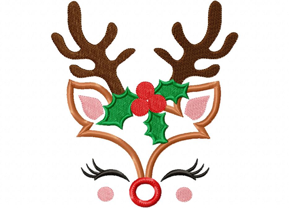 Cute Christmas Rudolph Reindeer - Applique Embroidery